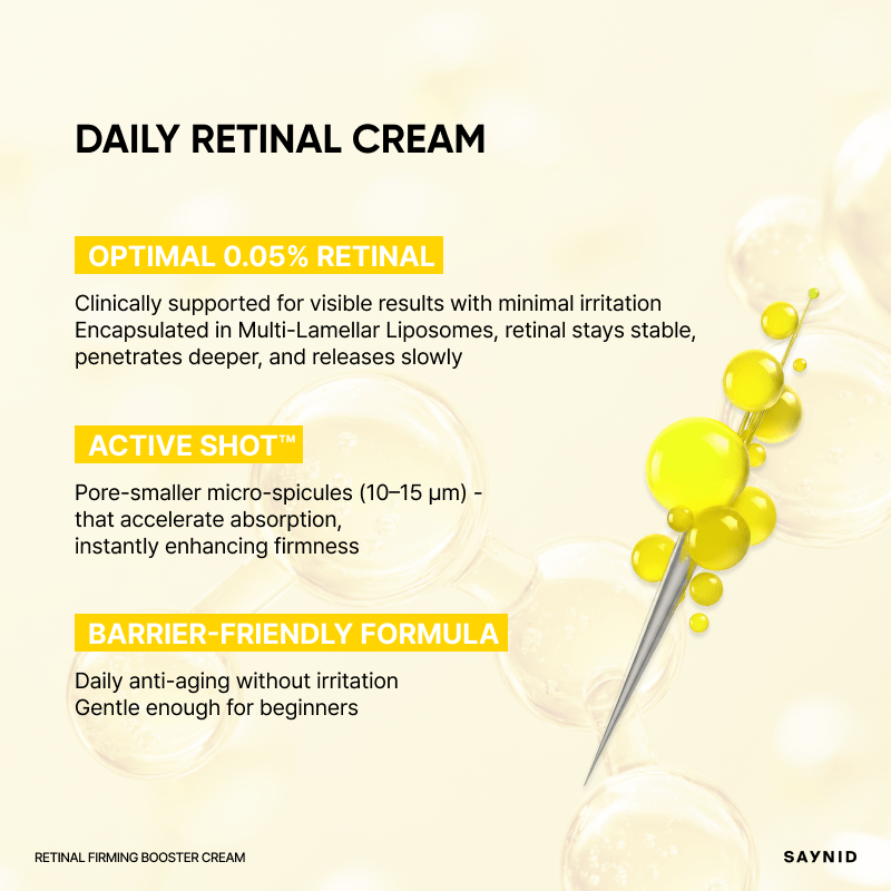 Daily Retinal Cream with optimal 0.05% retinal in a barrier-friendly formula for gentle anti-aging benefits.