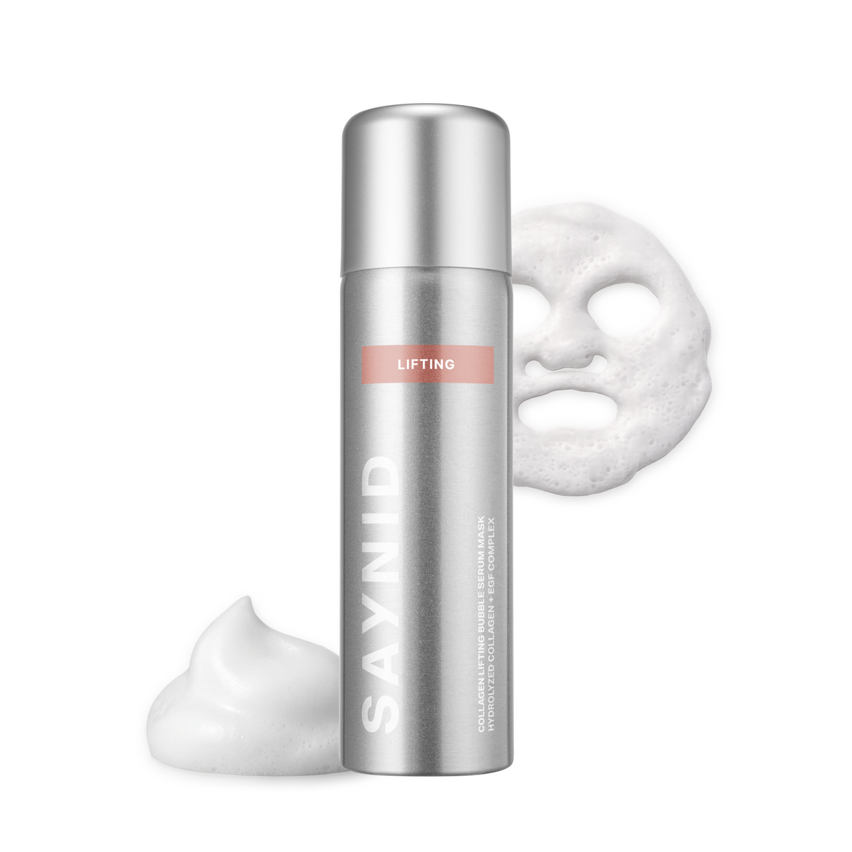 SAYNID Collagen Lifting CO2 Bubble Serum Mask bottle with bubble foam texture