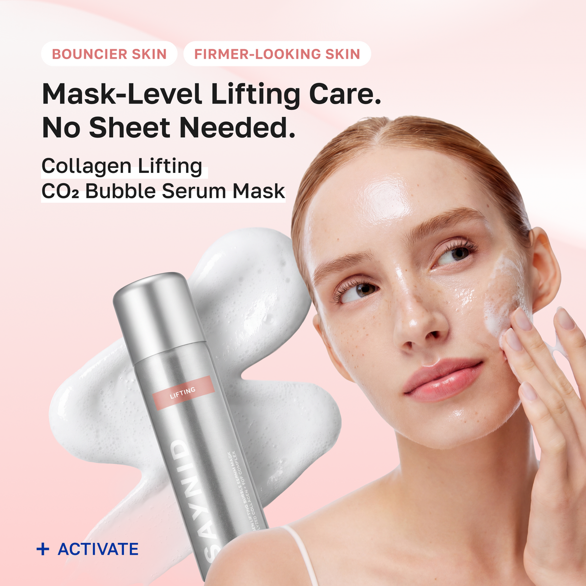 Mask-level lifting care, no sheet needed. Collagen Lifting CO2 Bubble Serum Mask for bouncier, firmer-looking skin