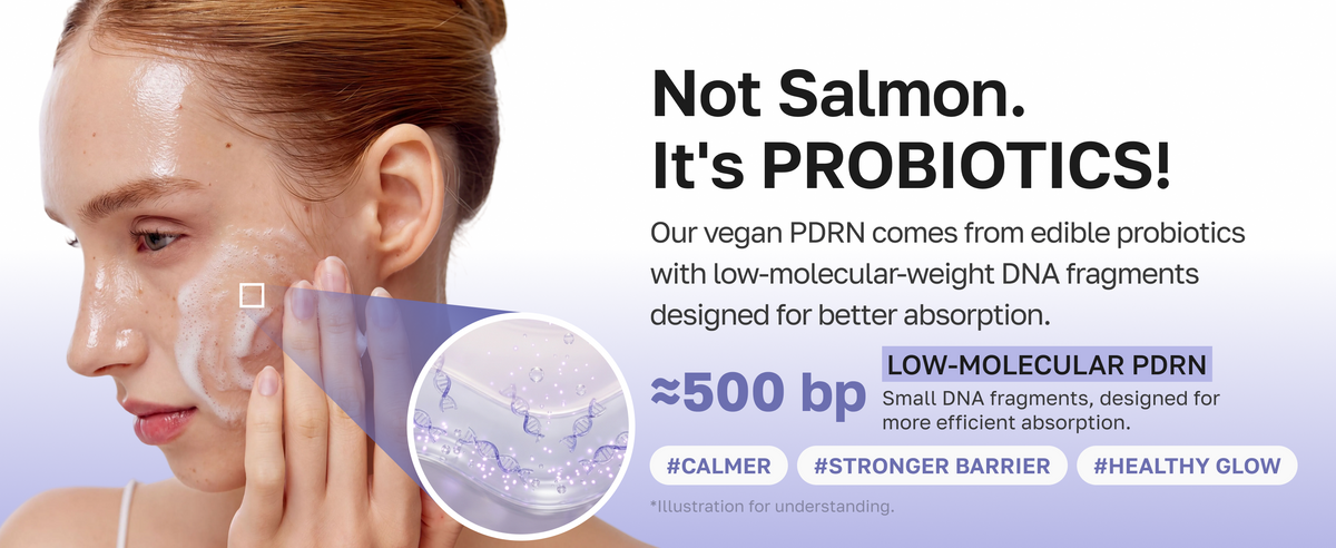 Not salmon, probiotics: vegan low-molecular PDRN with about 500 bp DNA fragments for calmer skin and a stronger barrier