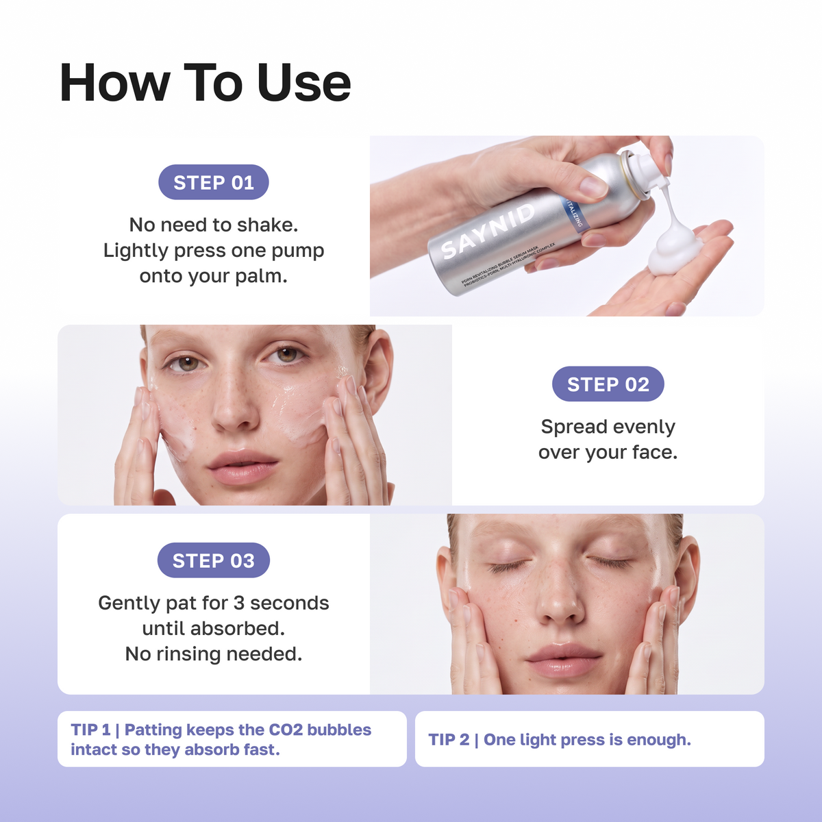 How to use: no need to shake, press one pump, spread evenly, pat for 3 seconds until absorbed